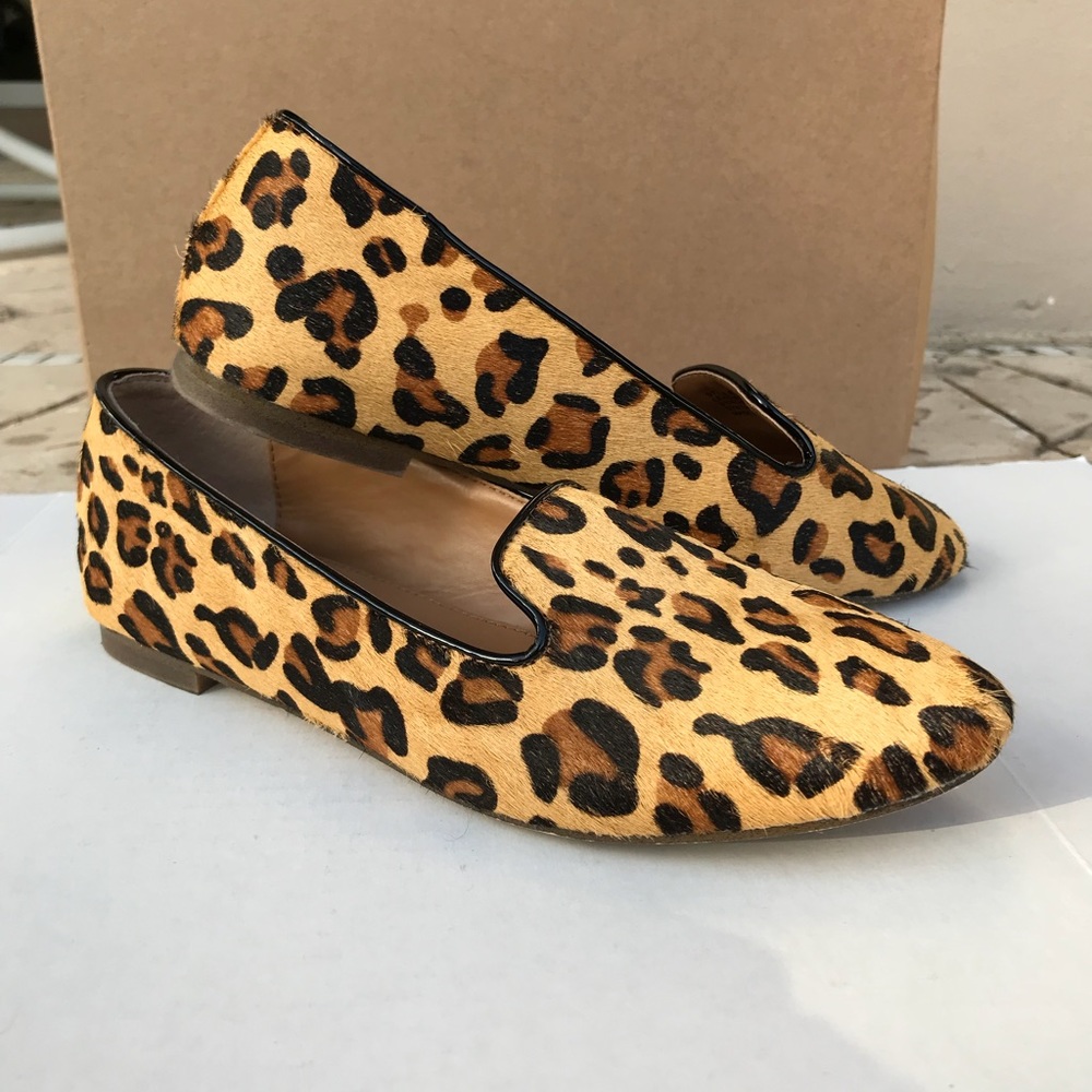 J Crew Cora Leopard Calf Hair Loafers - Flats SZ 7